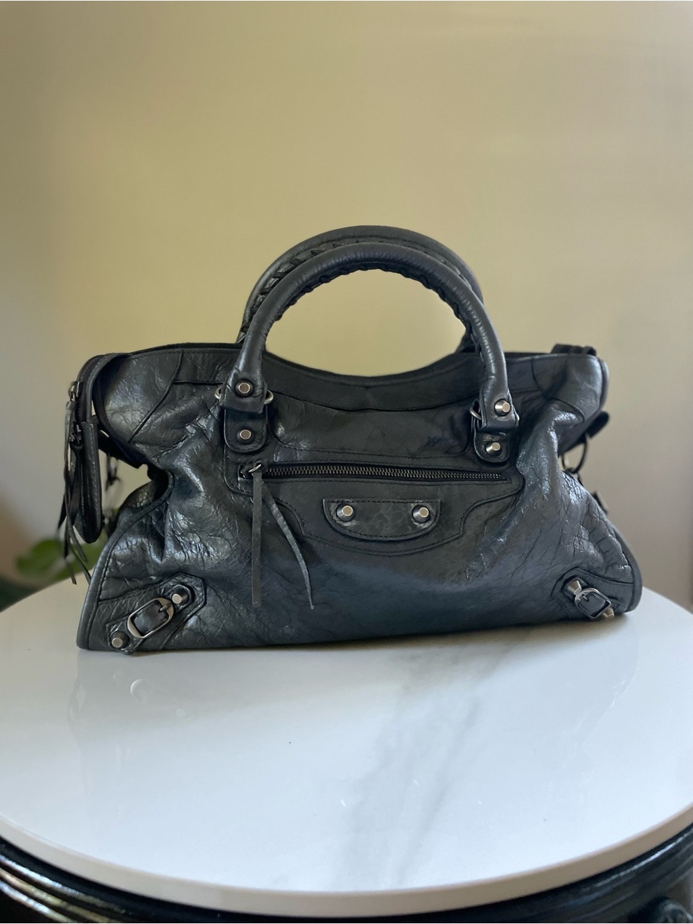 Authentic Balenciaga First Bag Gris Fossil Motorcycle Bag - Picture 2 of 11